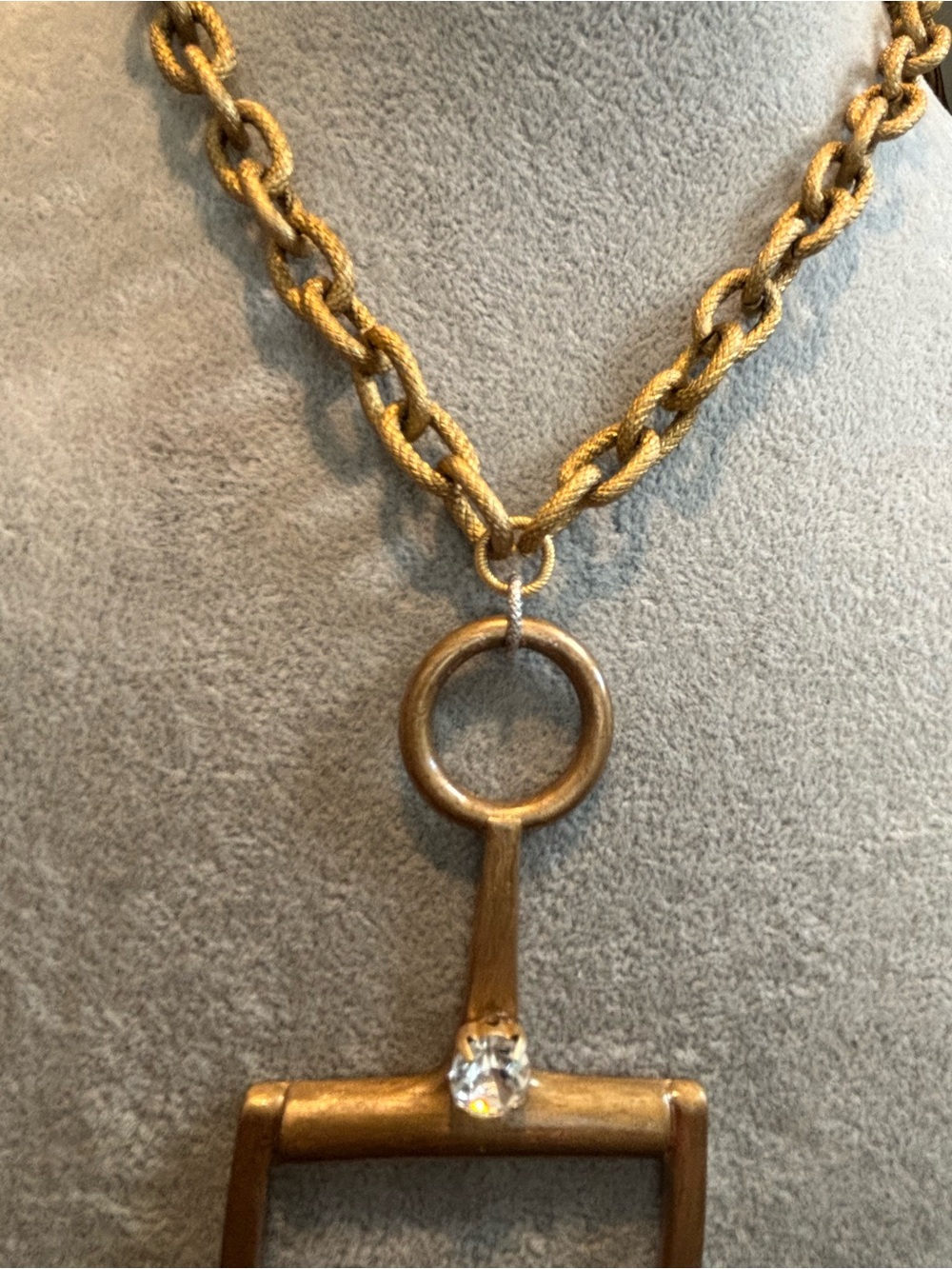 Textured Gold-Tone Chain Necklace with large gold tone snaffle bit pendant!